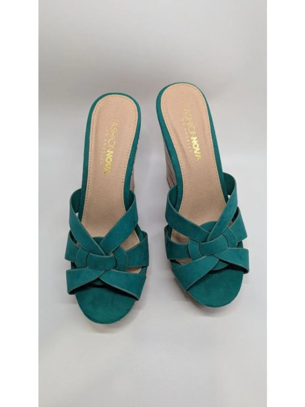 Fashion Nova Turquoise Knotted Wedge Sandals